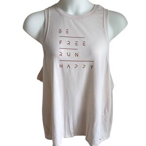 Brooks Run Happy Graphic‎ Tank Top XXL White Pink Athleisure Running Gym Tee